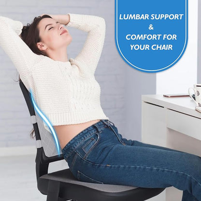 Lumbar Support Pillow for Office Chair Back Support Lumbar Pillow for Car, Gaming, Office Chair - Improve Sitting Posture & Back Pain Relief, Memory Foam, Adjustable Straps, Light Grey