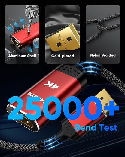 Highwings 4K DisplayPort to HDMI Cable Adapter, DP to HDMI Cable Uni-Directional UHD (2K 60Hz, 1080p 120Hz), Display Port Male to HDMI Female Passive, Monitor Converter for Computer, GPU, AMD, NVIDIA