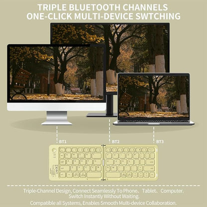 Foldable Bluetooth Keyboard with UV Printing Technology Rechargeable Keyboards,Compact Wireless Travel Keyboards for iPad, Smartphone, Tablet and Laptop - Z1 Coffee