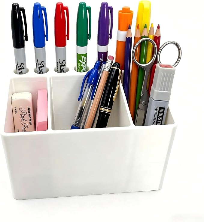 Adoric 3D Printed PLA Desk Organizer, Multifunctional Pen Holder with 7 Slots & 3 Compartments for Office, School, Makeup Brushes