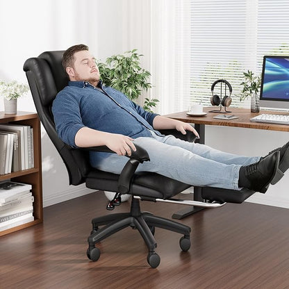 HOMREST Big and Tall Office Chair, 500lbs Heavy Duty Chair with Adjustable Lumbar Support & Backrest, Ergonomic Executive Leather Office Chair with Wide Armrests and Wheels, Black