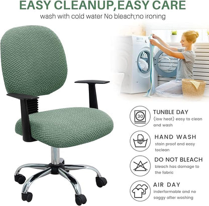 MIFXIN Computer Office Chair Cover Stretch Elastic Slipcover 2 Piece Stretchy Jacquard Computer Chair Seat Covers Furniture Protector for Home Office Rotating Chair, Only Covers NO Chair (Green)