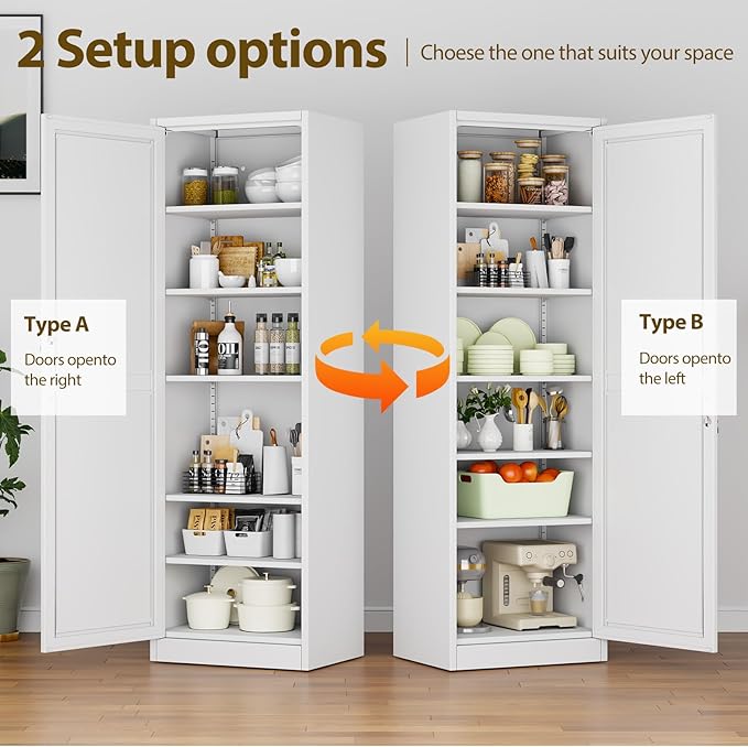 pozdeg 67" Metal Storage Cabinet with Lock, Tall Narrow Office File Cabinets with 5 Adjustable Shelves, Metal Steel Locker for Home, School, Office, Garage or Gym (White)