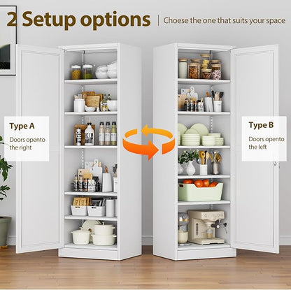 pozdeg 67" Metal Storage Cabinet with Lock, Tall Narrow Office File Cabinets with 5 Adjustable Shelves, Metal Steel Locker for Home, School, Office, Garage or Gym (White)