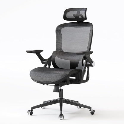 Office Chair Ergonomic Desk Chair with Lumbar Support&Headrest&Flip-up Arms Height Adjustable Rocking Swivel High Back Computer Chair Multi-Angle from 90° to 130° with 350LBS Capacity(04black)