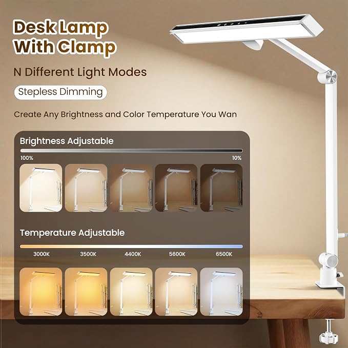 LIONVISON Desk Lamps for Home Office: 2 in 1 Eye-Caring LED Desk Lamp for Worker - 5 Color Temperature 10 Brightness Computer Light - CRI >97 Memory & Timer Func Desk Light for Office