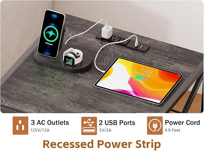 2-Tier Large Priner Stand with Charging Station, 20"×20" Under Desk Printer Table with Power Outlets and USB Ports for Home Office, Mini Fridge Stand, Storage Shelf for Scanner Fax Machine, Grey Oak