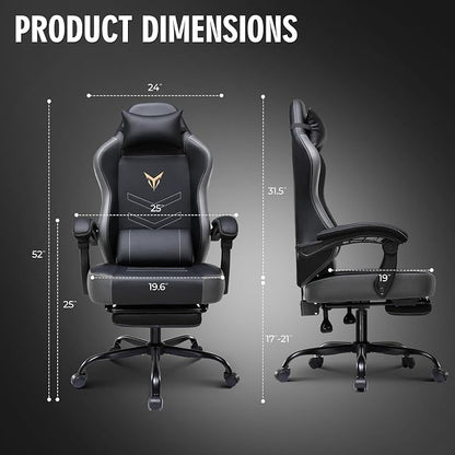 GTPLAYER Gaming Chair for Adults, Big and Tall 300LBS Heavy Duty Office Chair, Ergonomic High Back Lumbar Support and Wide Comfy Cushion with Linkage Armrests, Grey