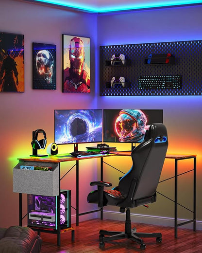 L Shaped Desk - 50" Reversible Home Office Computer Desk, Wood Top, Metal Frame, Side Bag, Sturdy Gaming Desk Corner Table for Work, Writing and Study, Space-Saving