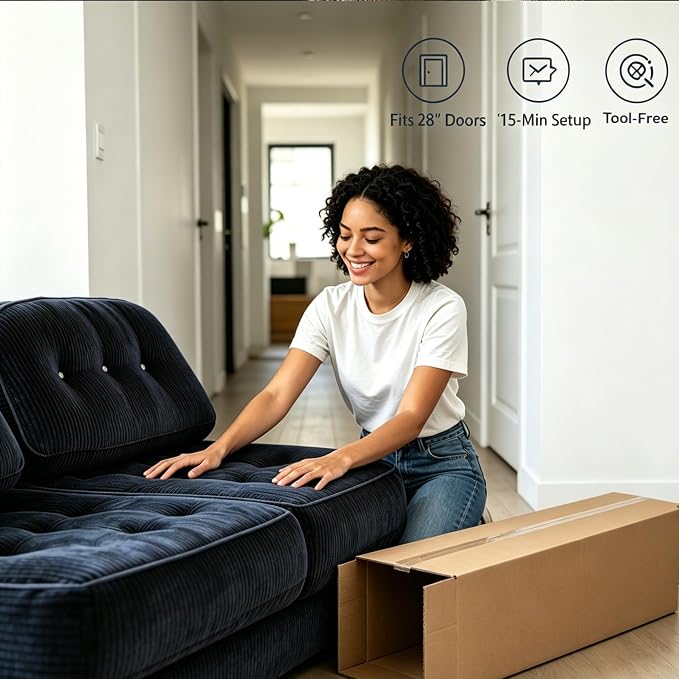 Folding Sofa Bed, Flannel Futon Couch Bed with Pillow and Blanket, Convertible Sleeper Chair for Living Room Bedroom (Two Black)