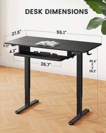 ErGear Electric Standing Desk with Keyboard Tray, 55x28 Inches Adjustable Height Sit Stand Up Desk, Home Office Desk Computer Workstation, Black