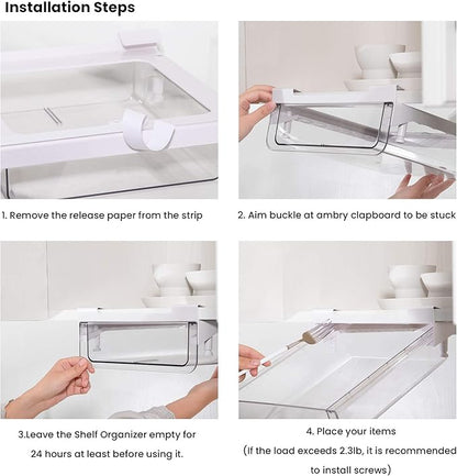 vacane Under Shelf Storage Drawer, Under Cabinet Spice Rack, Spice Organizer for Drawer Pull Out, Under Cabinet Basket Hanging Holder for Cupboard Pantry