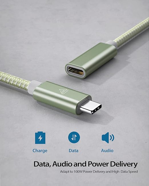 USB Type C Extension Cable (6FT/1.8M), USB 3.2 (10gbps) Type C Male to Female Extension Charging & Sync for PSVR2, MacBook Pro/iPad mini, MacBook Air M4/ M3, iPad Pro Dell XPS Surface Book Green