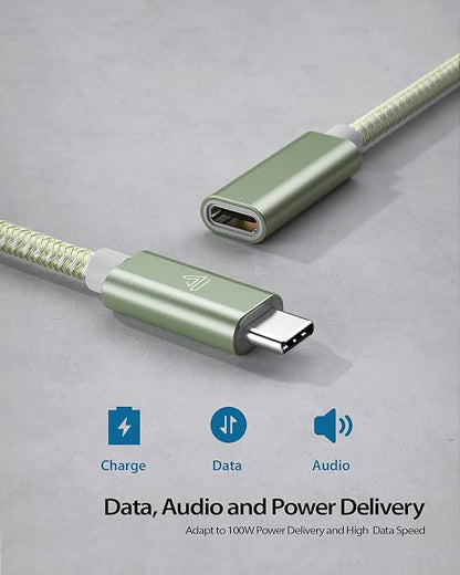 USB Type C Extension Cable (6FT/1.8M), USB 3.2 (10gbps) Type C Male to Female Extension Charging & Sync for PSVR2, MacBook Pro/iPad mini, MacBook Air M4/ M3, iPad Pro Dell XPS Surface Book Green