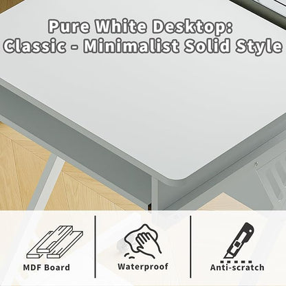 ALISENED 2 Tier Computer Desk with Keyboard Tray, 23.6" Home Office Desk Computer Workstation Rolling Study PC Laptop Table for Small Spaces,Z-Shaped Small Compact Study Table,White