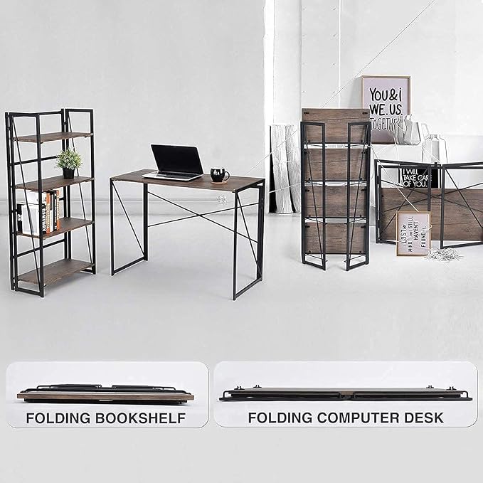 Garden Elements Modern Small Folding Computer Desk, Portable, Space-Saving Home Office Desk with Sturdy Metal Frame, Brown, 39"