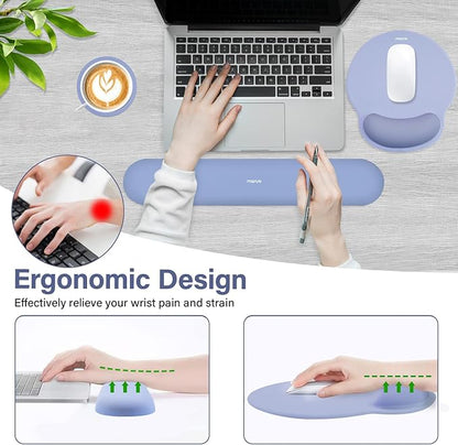 MOSISO Wrist Rest Support for Mouse Pad&Keyboard Set, Circle Curved Ergonomic Mousepad&Coaster Non-Slip Base Home/Office Pain Relief&Easy Typing Pad with Soft Cloth&Silicone Lining, Stone Blue