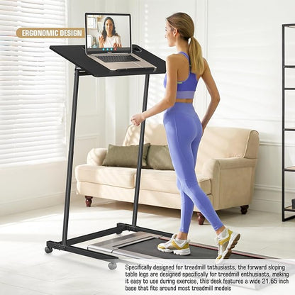Eocnrhe Treadmill Desk, Mobile Small Standing Desk with Wheels for Walking Pad, Portable Table for Laptop, Rolling Table Adjustable Height, Bedside Table，Black