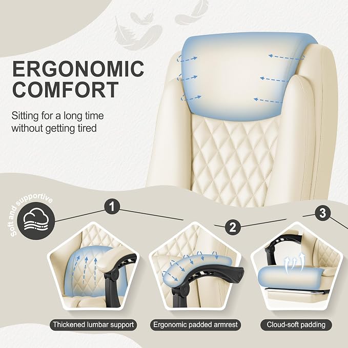 Homall Executive Home Office Chair with Lumbar Support,400lbs Adjustable Ergonomic High Back Office Chair Reclining Managerial Chair for Home Office (Beige)