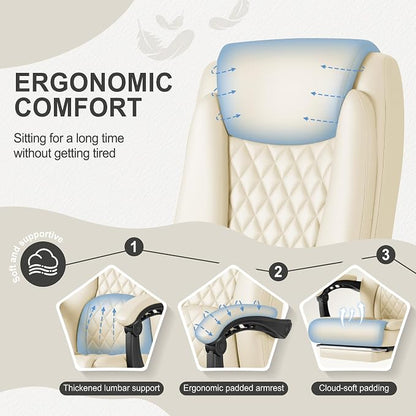 Homall Executive Home Office Chair with Lumbar Support,400lbs Adjustable Ergonomic High Back Office Chair Reclining Managerial Chair for Home Office (Beige)