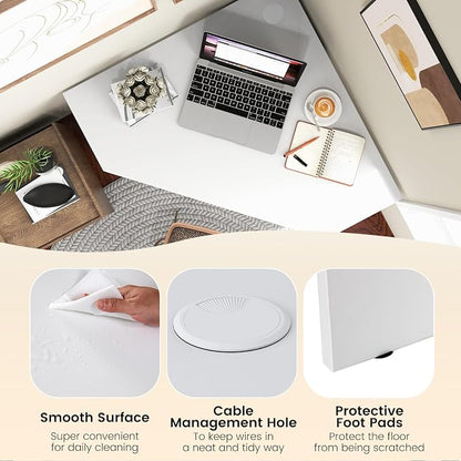 GOFLAME Corner Desk with Storage Shelves, Triangular Computer Desk with Cable Management Holes, Laptop Workstation for Small Space, Makeup Vanity Desk for Living Room, Study, White