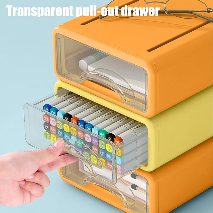 Desk Organizer with Drawers, Stackable Storage Drawers with Compartments Desktop Organization for Office Supplies, Makeup, Pencils, Tape, Erasers, Paperclips, Chargers (4 Pack)