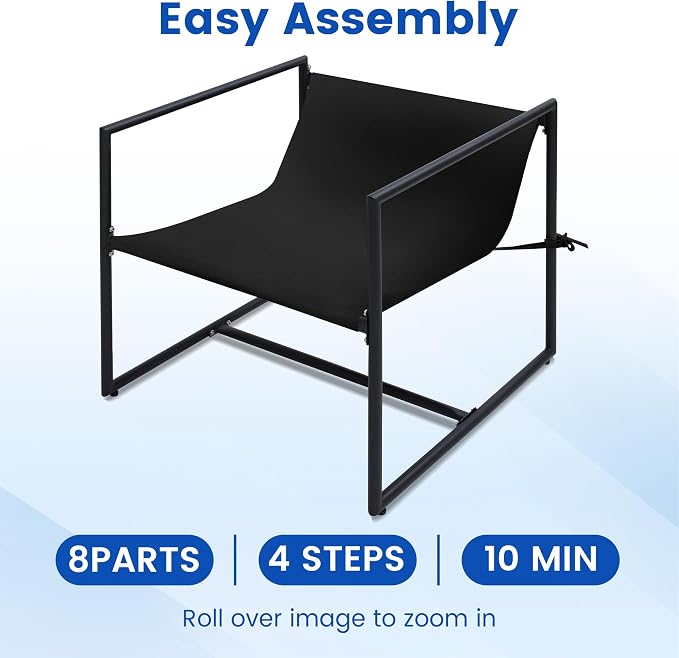 Kromax Sling Accent Chair, Set of 2, Cozy Living Room Chairs, Square Metal Frame, Upholstered Soft Cushion, Sponge, 28" x28“x32, Easy Assembly, Black