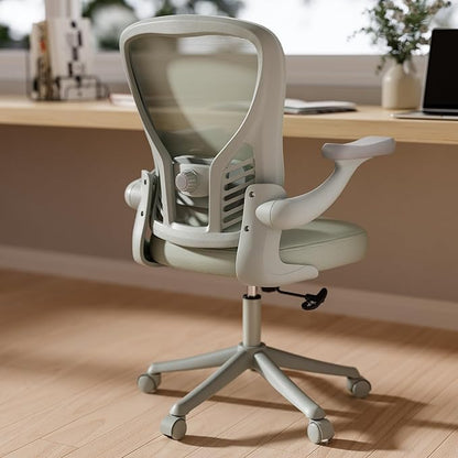 GYI Ergonomic Mesh Office Desk Chair, Grey | 3D Flip-up Arms, Adjustable Lumbar Support, Adjustable Height, Study Room, Bedroom, Conference Room
