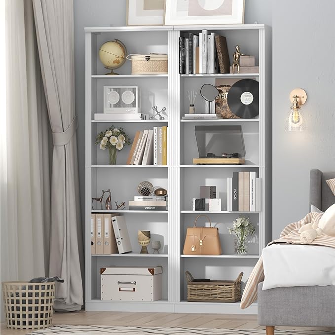 Thacuok 75" Tall Bookshelf Set of 2, 6 Tier Bookshelf with Adjustable Shelves, Bookcase with Anti-Tipping Device, Floor Standing Modern Display Rack,Book Shelf for Living Room, Bedroom, Office, White