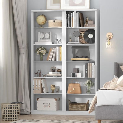Thacuok 75" Tall Bookshelf Set of 2, 6 Tier Bookshelf with Adjustable Shelves, Bookcase with Anti-Tipping Device, Floor Standing Modern Display Rack,Book Shelf for Living Room, Bedroom, Office, White