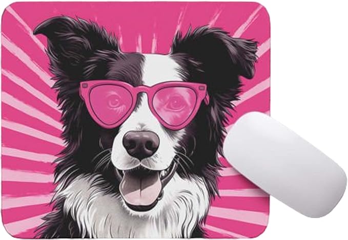 Pink Mousepad Glamour Dog Border Collie Mouse Pad for Home Office Gaming Working Desk Computer Desktop Accessories Non-Slip Rubber Mousepad for Dog Lovers