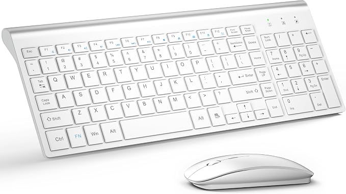 Wireless Keyboard and Mouse Ultra Slim Combo, TopMate 2.4G Silent Compact USB 2400DPI Mouse and Scissor Switch Keyboard Set with Cover, Batteries Included, for PC/Laptop/Windows/Mac - Matte White