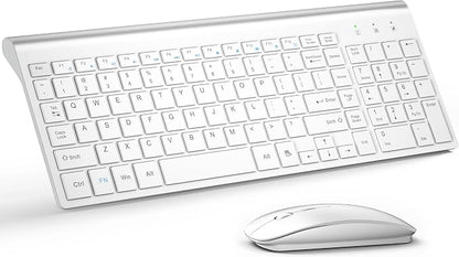 Wireless Keyboard and Mouse Ultra Slim Combo, TopMate 2.4G Silent Compact USB 2400DPI Mouse and Scissor Switch Keyboard Set with Cover, Batteries Included, for PC/Laptop/Windows/Mac - Matte White