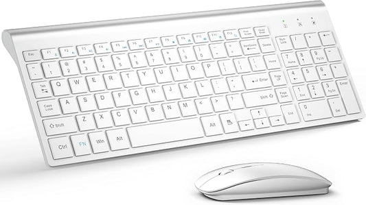 Wireless Keyboard and Mouse Ultra Slim Combo, TopMate 2.4G Silent Compact USB 2400DPI Mouse and Scissor Switch Keyboard Set with Cover, Batteries Included, for PC/Laptop/Windows/Mac - Matte White
