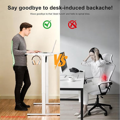 ERGOMAKER Electric Standing Desk, 63" x 23.6" Height Adjustable Sit Stand Desk with Splice Board for Home Office, Computer Desk Memory Preset (White Frame, White Desktop)