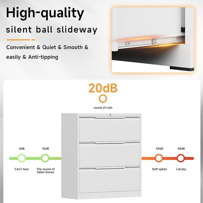 Bestoo 3 Drawer File Cabinet with Lock, File Cabinet, Metal Lateral Filing Cabinet, File Cabinets for Home Office, Office Cabinet for Hanging Files Letter/Legal/F4/A4 Size