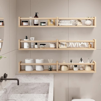 Fixwal Nursery Bookshelves, 32in Floating Bookshelves for Wall Set of 3, Wood Wall Mounted Floating Shelves for Baby Nursery Decor and Toys Storage (Natural Wood)