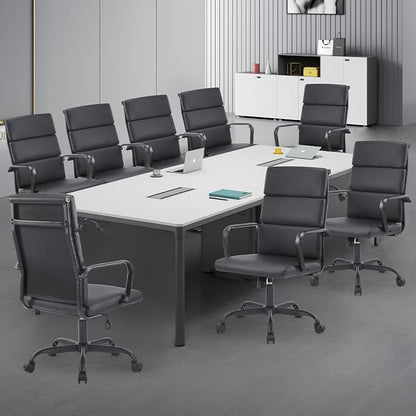 Office Chair, Ergonomic Executive Conference Room Chairs, Ribbed Leather Desk Chair with Lumbar Support, Adjustable Height Mid-Back Swivel Chair with Padded Seat