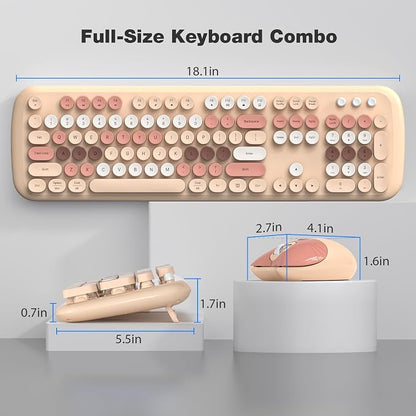 MOFII Wireless Keyboard and Mouse Combo, 2.4G Full-Size Retro Typewriter Computer Keyboard and 3 Level DPI Adjustable Wireless Mouse for Windows, Mac OS Desktop/Laptop/PC-Milk Tea Colorful