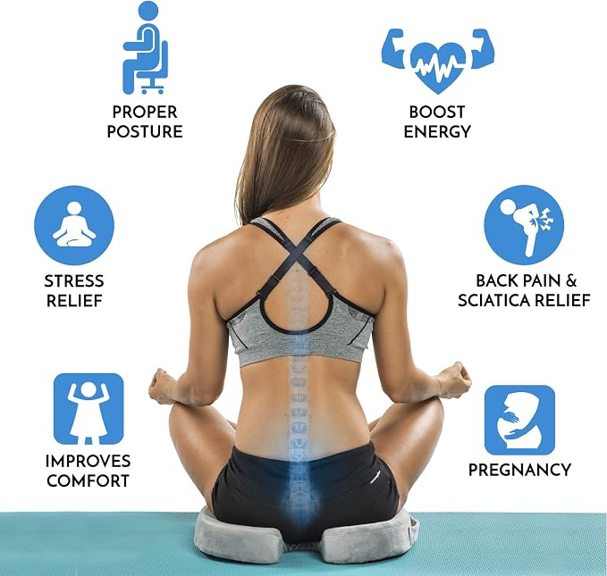 ComfiLife Premium Comfort Seat Cushion - Non-Slip Orthopedic 100% Memory Foam Coccyx Cushion for Tailbone Pain - Cushion for Office Chair Car Seat - Back Pain & Sciatica Relief (Gray)