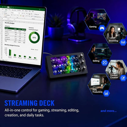 ActionRing Stream controller deck for PC Work and Live streamers,Macro Pad for video and image editing,World's First-Ever Transparent Magnetic Stream Dock(Black)