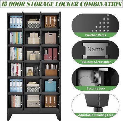 erosoei Metal Lockers for Employees, 18 Doors Metal Storage Locker | with Card Slot and Ventilation Holes, Steel Employee lockers for Home Office School Gym Garage, Requires Installation.