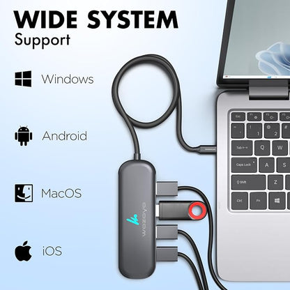 Type C to 4 Port Wozoyo USB 3.2 Hub, 4XUSB 5 Gbps, Data Transfer Upto 5Gbps, Plug & Play, Multiport Type C Hub with 30cm Cable, Compatible with MacBook, Tablet, Smartphones and Type C Enabled Devices