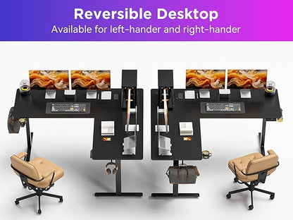 WALKINGDESK 63x55 Inches Reversible L Shaped Standing Desk, Height Adjustable With Cup Holder, Electric Corner Computer Workstation, Sit Stand up Home Office, Ergonomic Gaming, Black