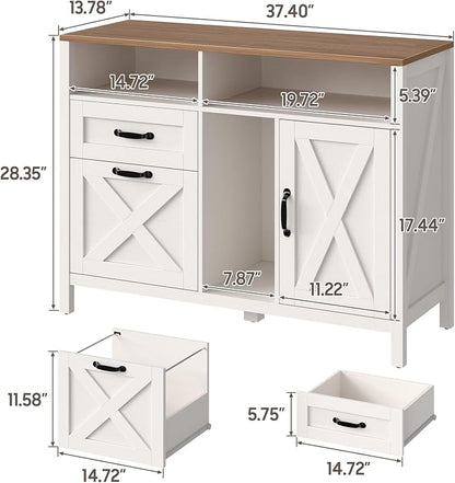 Vabches Lateral File Cabinet, Farmhouse 2 Drawer File Cabinet with Open Storage Shelf for Letter/Legal/A4 Size Hanging Files, Large Wood Storage Cabinets Printer Stand for Home Office, White