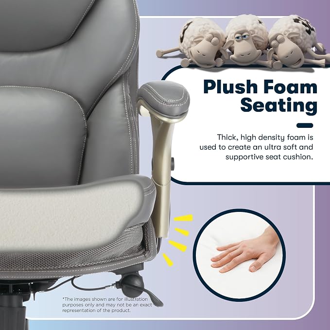 Serta Claremont Ergonomic Executive Office Chair with Back in Motion Technology, Adjustable Mid Back Desk Chair with Lumbar Support, Bonded Leather, Gray