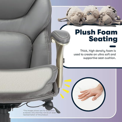 Serta Claremont Ergonomic Executive Office Chair with Back in Motion Technology, Adjustable Mid Back Desk Chair with Lumbar Support, Bonded Leather, Gray