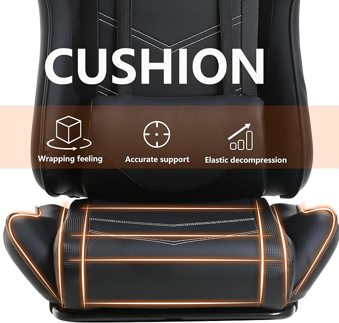 BestOffice | Ergonomic Gaming Chair | Black | Reclining Computer Chair with Lumbar Support, Headrest Pillow, Adjustable Footrests | 360 Swivel with Heavy Duty Wheels | for Home & Office
