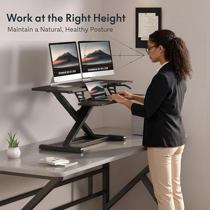 FLEXISPOT Standing Desk Converter 42", Extra Large Ergonomic Height Adjustable Sit Stand Desk Riser, Spacious Computer Workstation with Wide Keyboard Tray, Black