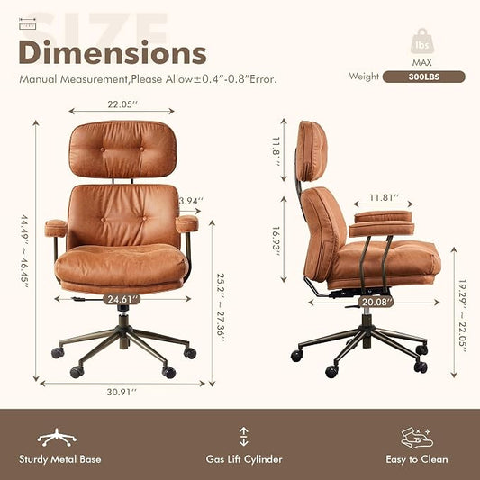 Faux Leather Executive Office Chair - Big and Tall Ergonomic Home Office Chair, Computer Desk Chairs with Lumbar Support,Adjustable Swivel Rolling PC Chairs with Wheels,Brown,Suede